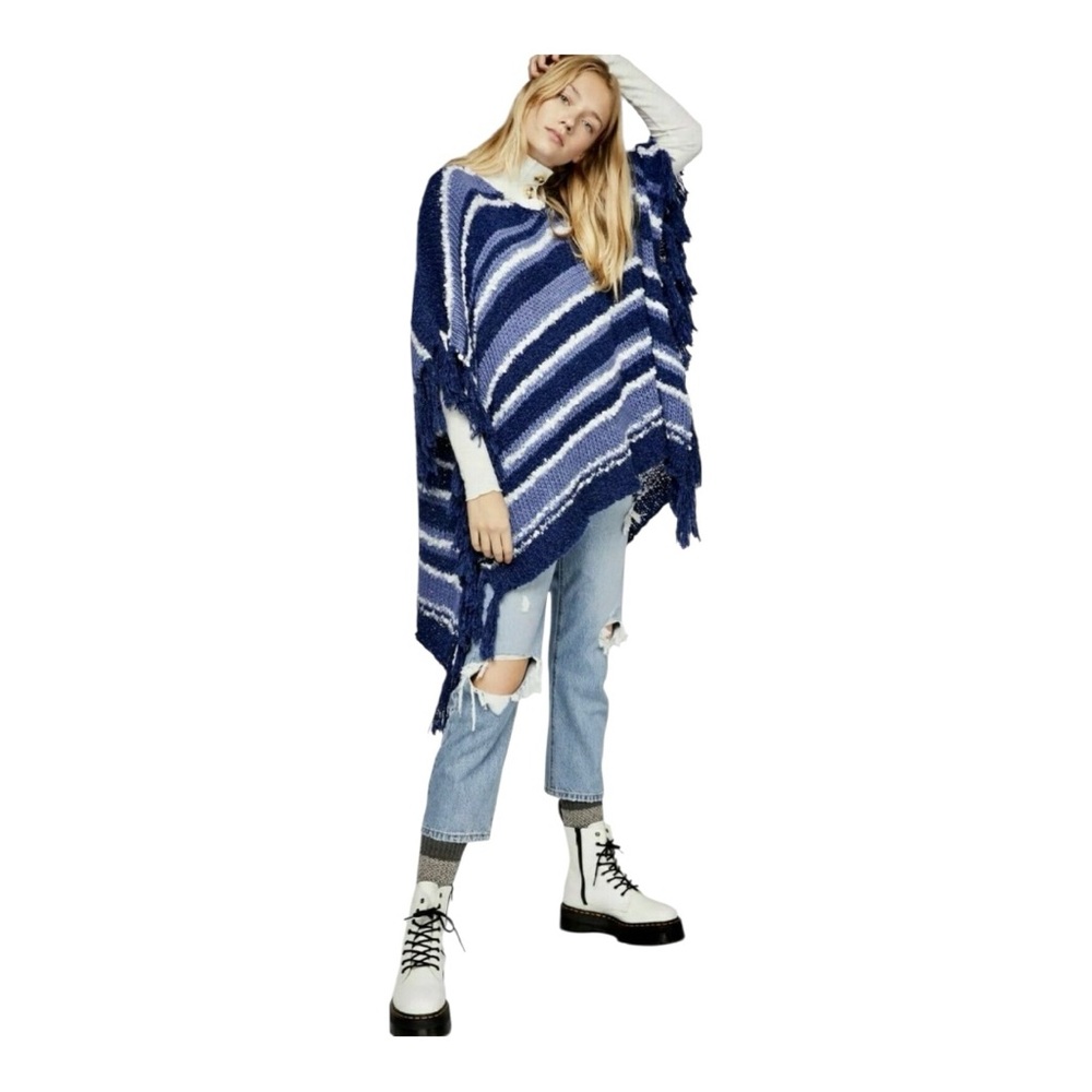Free People Big Dipper Stripe Poncho w/Fringes